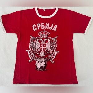 🔥SRBIJA EAGLE LOGO WITH SOCCER BALL T-SHIRT MEN'S RED COLOR SIZE SMALL NWOT